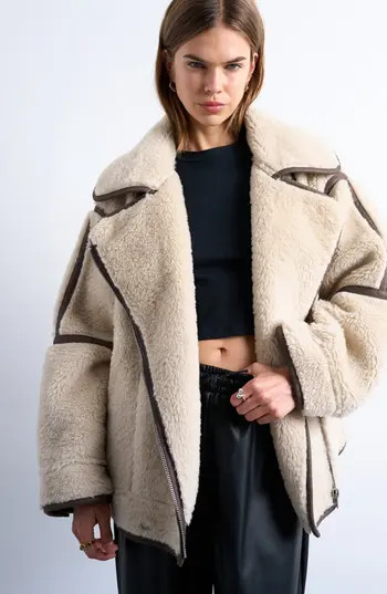 Topshop Faux Shearling Aviator Jacket in Brown at Nordstrom Rack, Size Medium | Nordstrom Rack