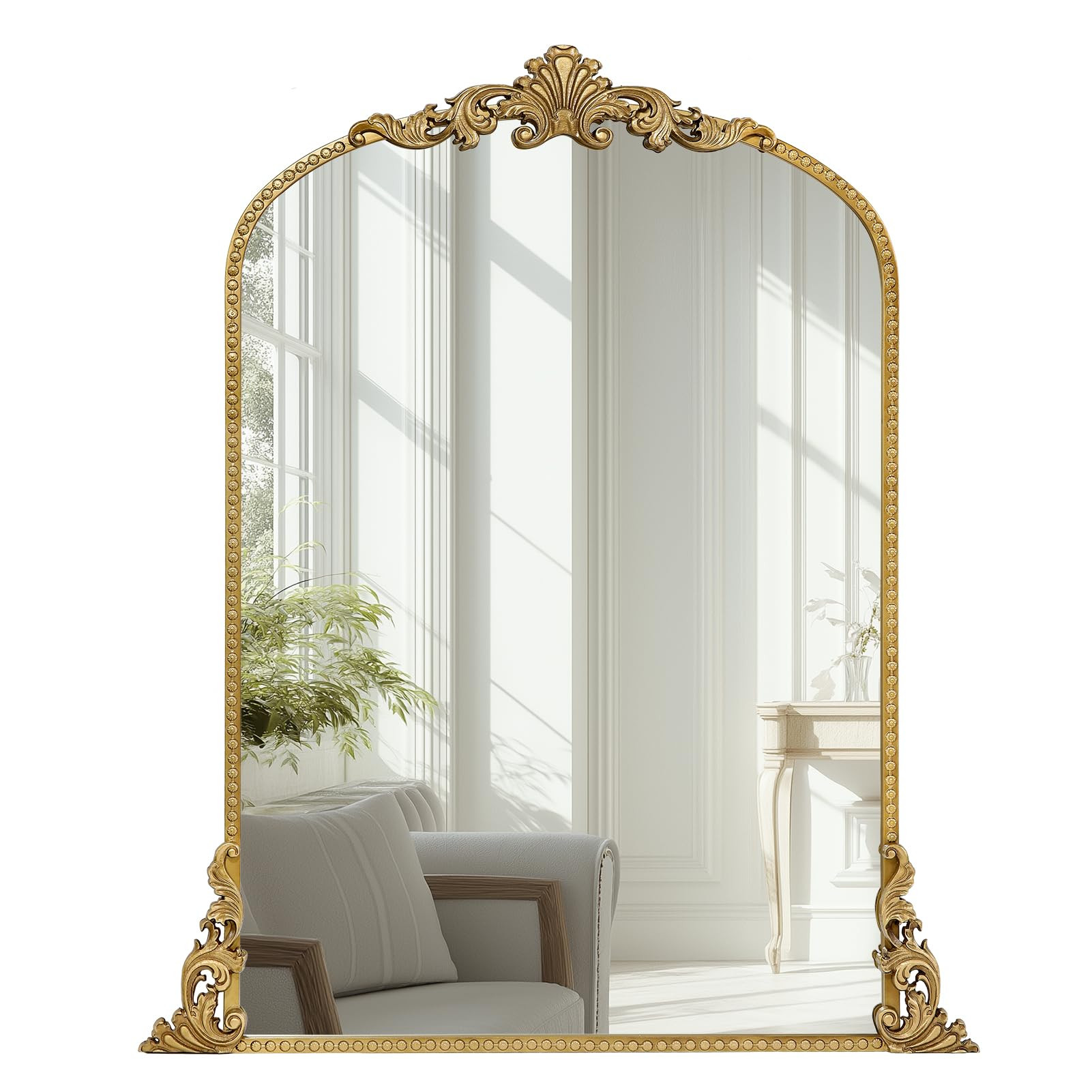 Growsun Vintage Gold Arched Mirror, 24''x36'' Antique Baroque Wall Mirror Decor, Traditional Orna... | Amazon (US)