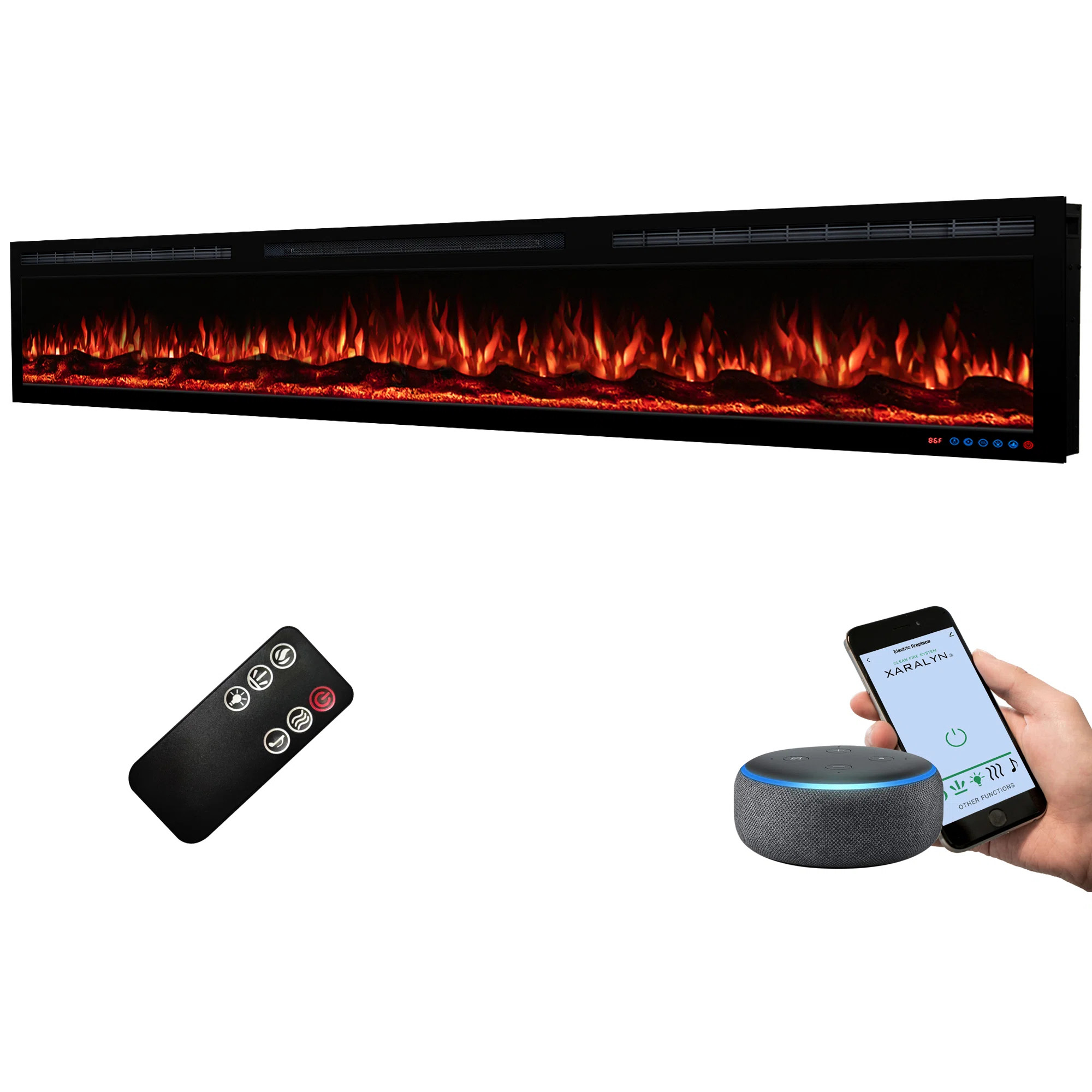 Symple Stuff Beldin WiFi-Enabled 88 inches Electric Fireplace with Alexa or App & Reviews | Wayfa... | Wayfair North America