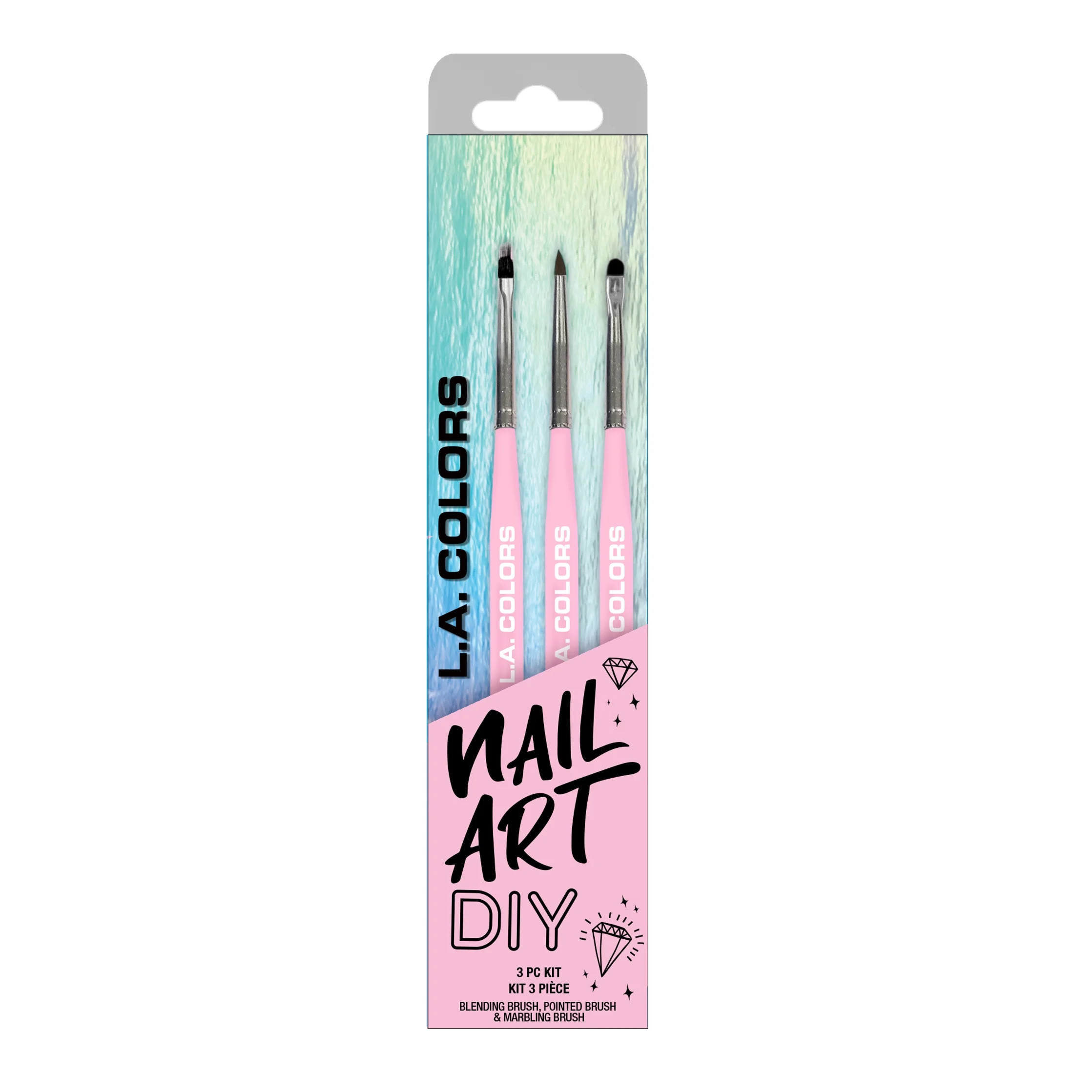 L.A. COLORS Nail Art DIY Kit, Striping-Pointed-Marbling Brushes, 3 Pieces | Walmart (US)