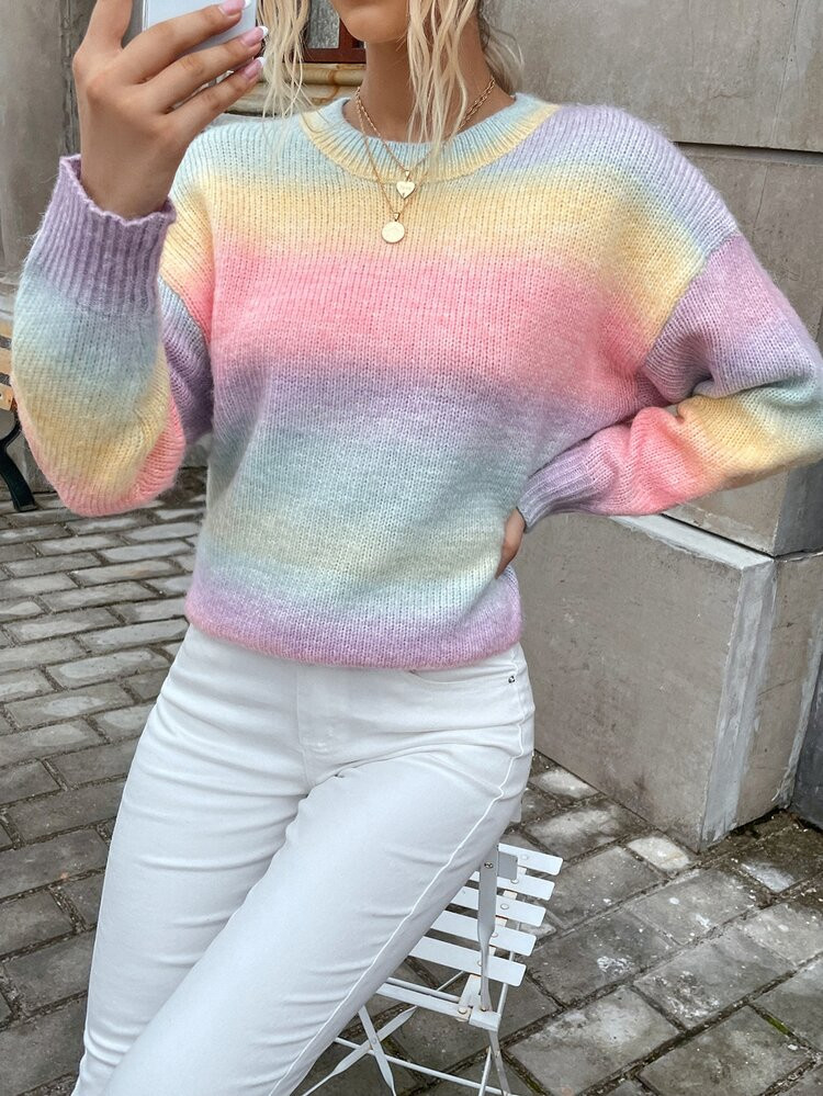 Ombre Drop Shoulder Sweater | SHEIN