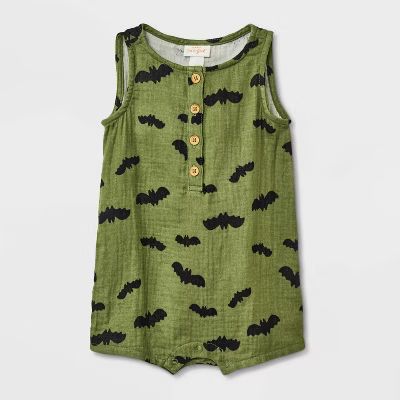 Baby Halloween Gauze Bat Romper - Cat & Jack™ Green | Target