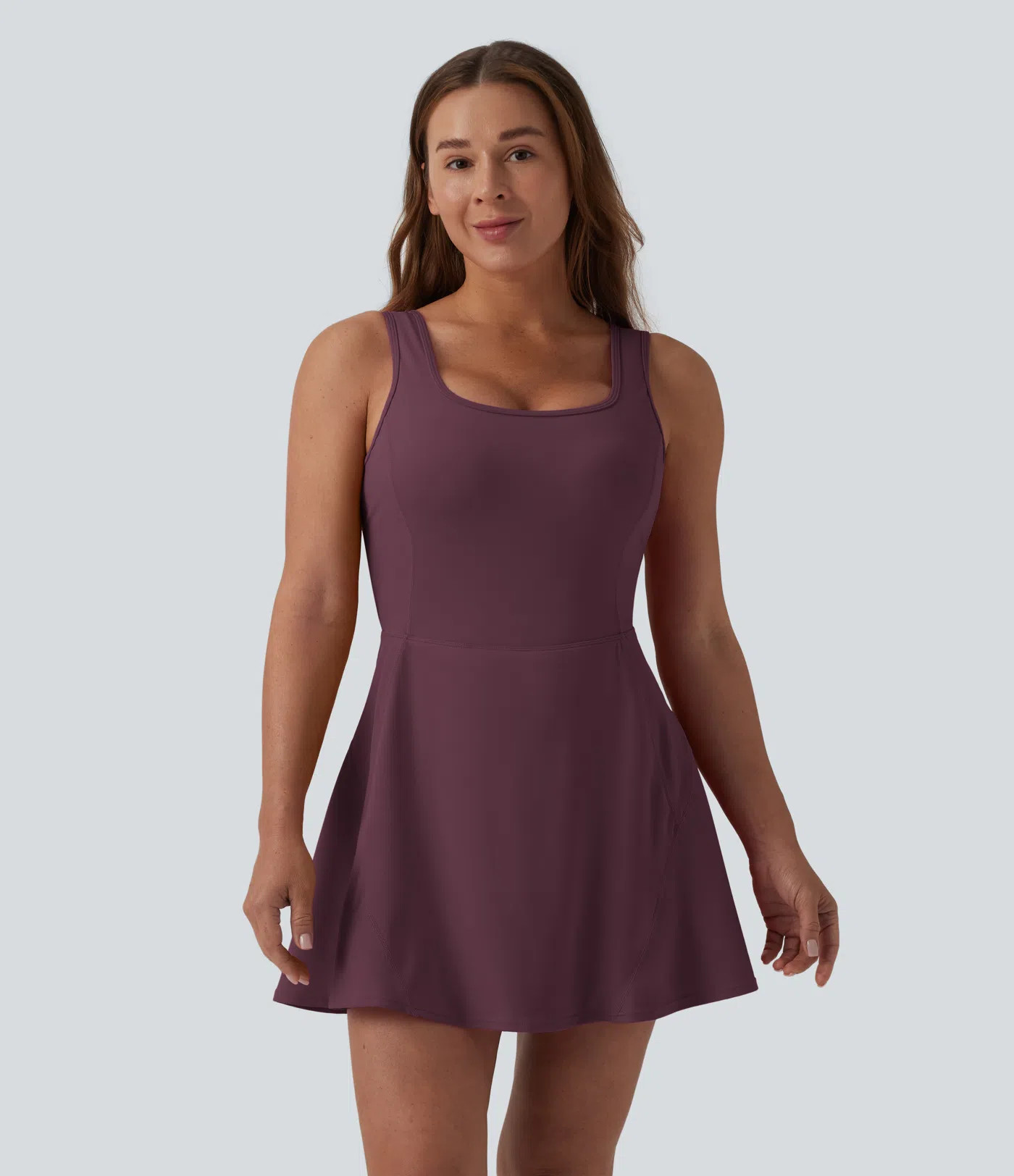 Women’s SoftlyZero™ Airy U Neck 2-in-1 Pocket Mini Cool Touch Dance Active Dress DD-F Cups-Ea... | HALARA