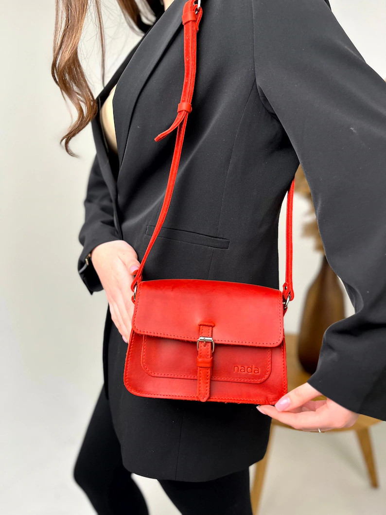 Handgemachte Rote Leder Crossbody Bag : Verstellbarer Riemen - Etsy.de | Etsy (Global)