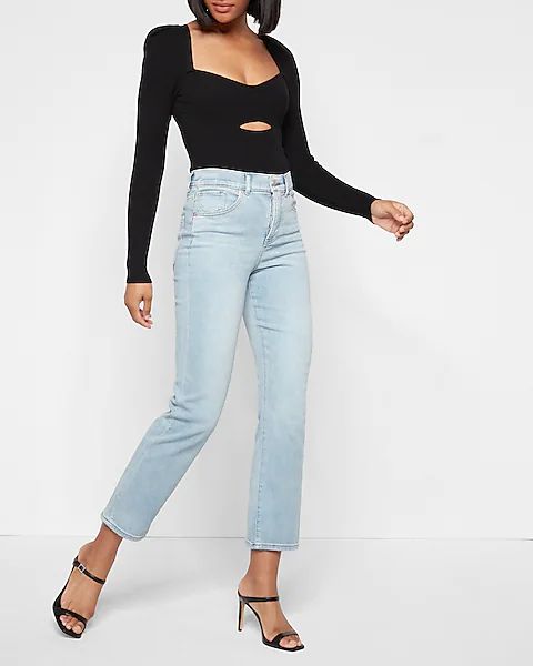 High Waisted Light Wash Straight Ankle Jeans | Express