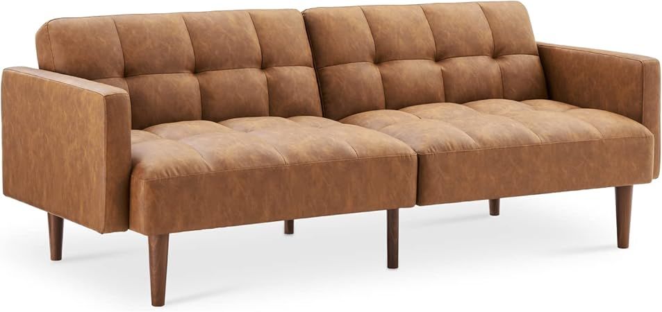 mopio Aaron Mid Century Modern Faux Leather Futon Sofa Bed, with Tufted Cushions, Convertible Cou... | Amazon (US)