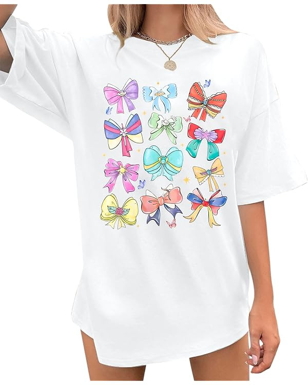 MNLYBABY Magical Princess Bow Shirt Women Oversized Magic Kingdom Princess Shirt Cute Ribbons and... | Amazon (US)