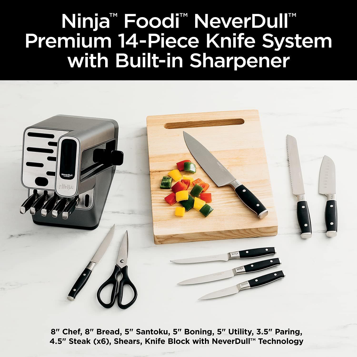 Ninja K32014 Foodi NeverDull Premium Knife System, Knife Block , 14 Piece Set, Stainless Steel/Bl... | Amazon (US)