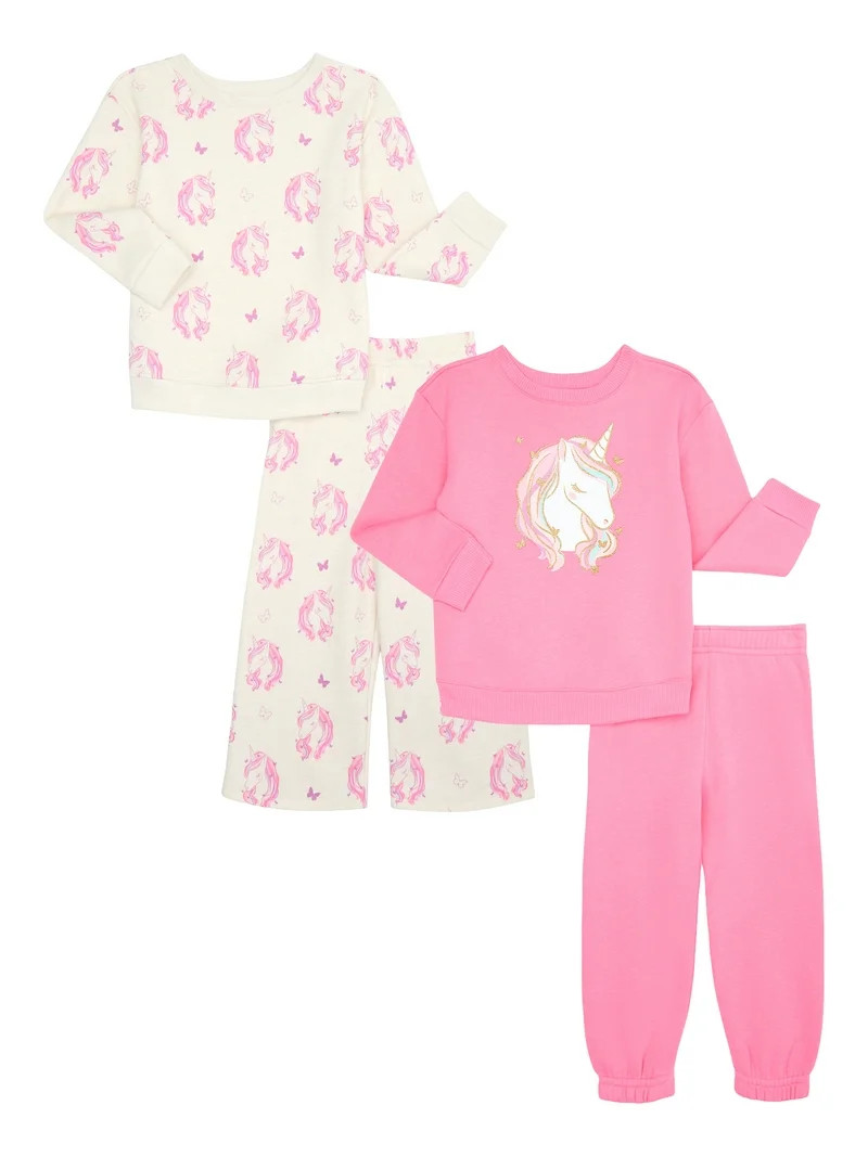 Garanimals Toddler Girls Fleece Sweatshirt and Pants Outfit Set, 4-Piece, Sizes 2T-5T | Walmart (US)