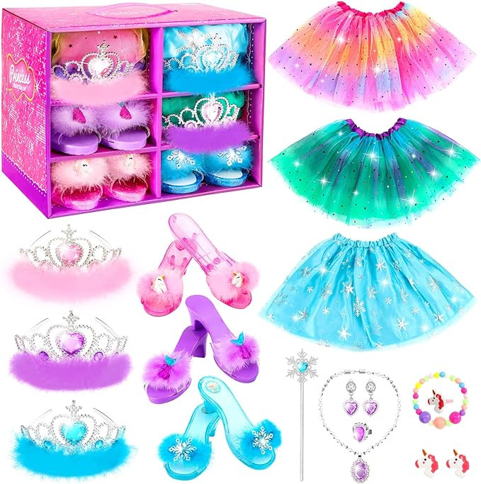 Princess Dress Up Shoes Set, Girls Dress Up Toys Toddler Jewelry Boutique Kit, 3 Themes of Unicor... | Amazon (US)
