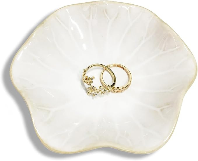 Lotus Leaf Shape Ring Holder Dish, Small Key Bowl, Ceramic Trinket Tray Jewelry Dish Organizing N... | Amazon (US)