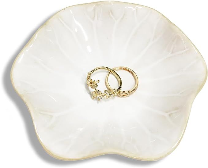 GO2HEJING Lotus Leaf Shape Ring Holder Dish, Small Key Bowl, Ceramic Trinket Tray Jewelry Dish Or... | Amazon (US)