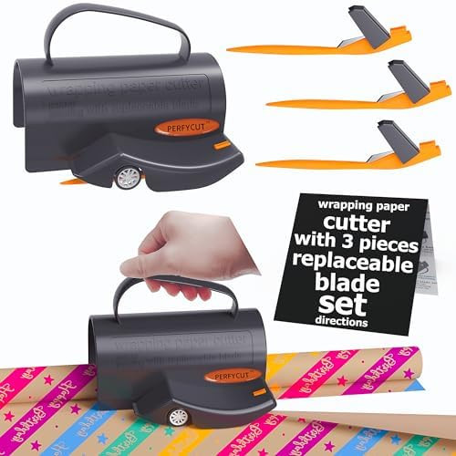 Wrapping Paper Cutter with 3 Replaceable Blade Sets for Birthday Paper Gift Wrapping Paper Roll C... | Amazon (US)