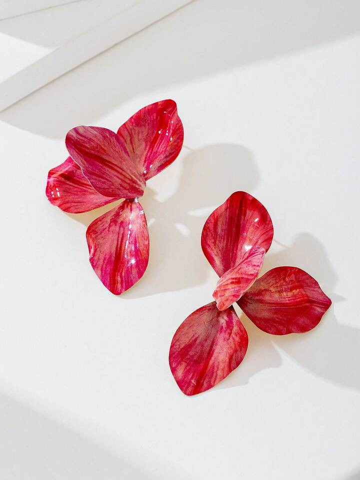 1 Pair Handpainted Enamel Drip Oil Tulip Golden Earrings, Surprise Gift For Daily Wear, Holidays, Birthday, Mother's Day, Girlfriend Or Daughter | SHEIN