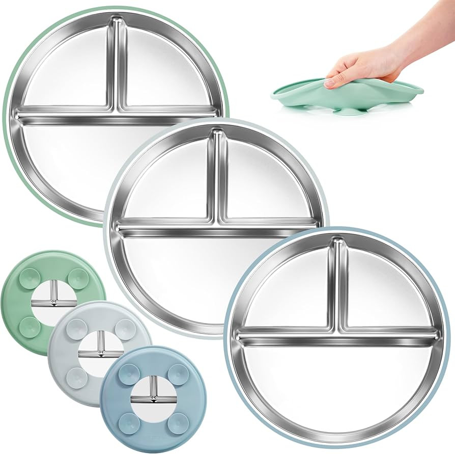 Bella's Friends Stainless Steel Toddler Plates Silicone Suction,3 Packs Non-Slip Baby Plates,Divi... | Amazon (US)