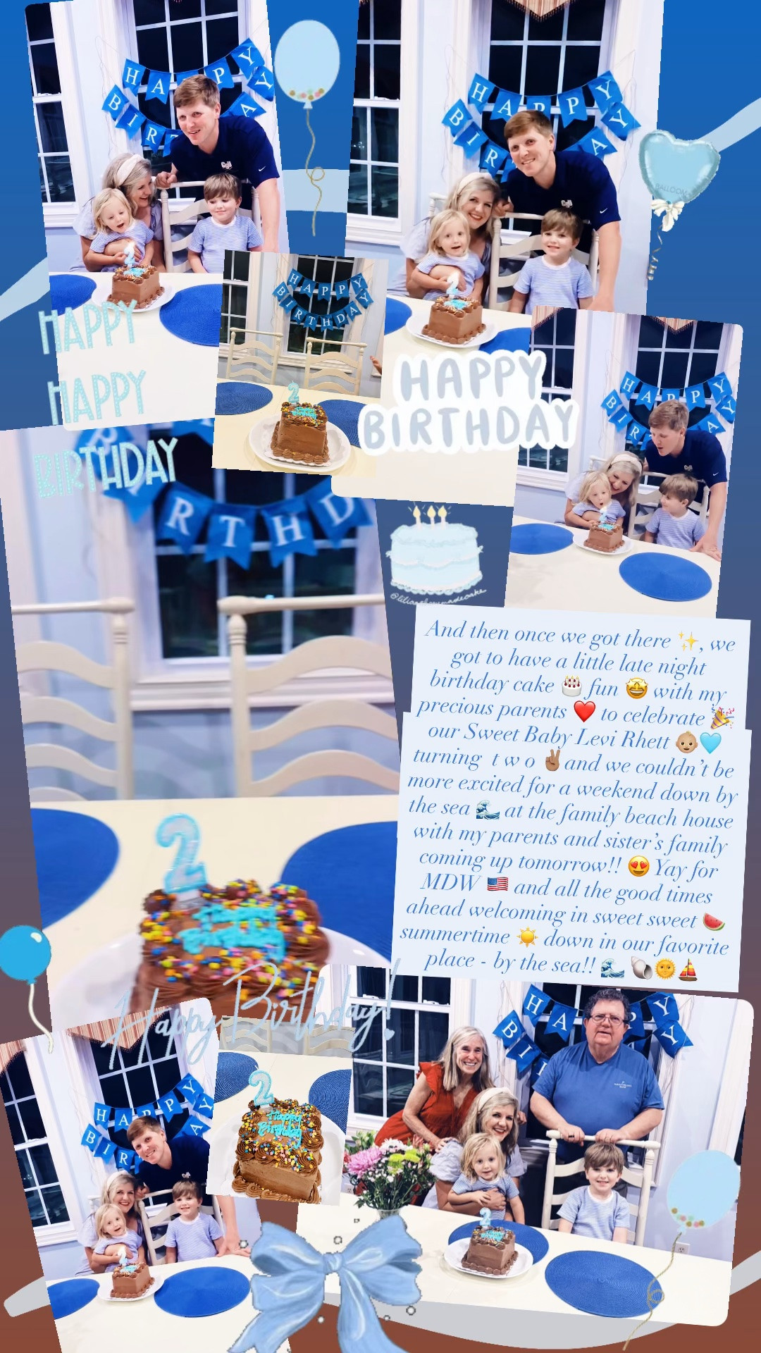 And then once we got there ✨, we got to have a little late night birthday cake 🎂 fun 🤩 with my precious parents ❤️ to celebrate 🎉 our Sweet Baby Levi Rhett 👶🏼🩵 turning  t w o ✌🏽and we couldn’t be more excited for a weekend down by the sea 🌊 at the family beach house with my parents and sister’s family coming up tomorrow!! 😍 Yay for MDW 🇺🇸 and all the good times ahead welcoming in sweet sweet 🍉 summertime ☀️ down in our favorite place - by the sea!! 🌊 🐚🌞⛵️