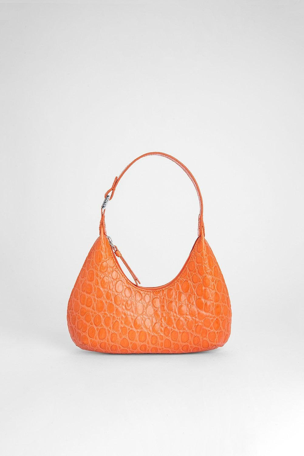 Baby Amber Papaya Circular Croco Embossed Leather | THE YES