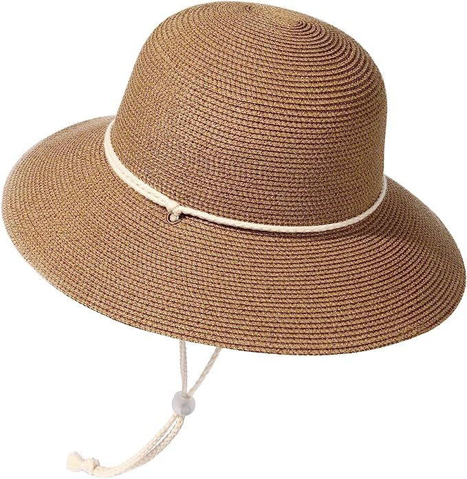 FURTALK Womens Wide Brim Sun Hat with Wind Lanyard UPF Summer Straw Sun Hats for Women | Amazon (US)