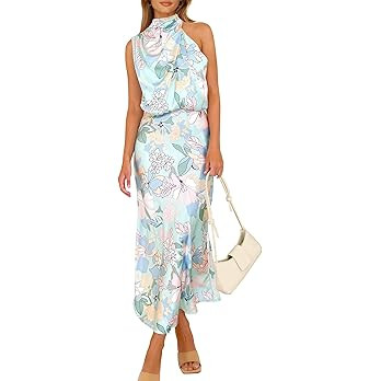 PRETTYGARDEN Women's 2026 Summer Satin Dress Elegant Sleeveless Mock Neck Cocktail Party Maxi Dre... | Amazon (US)