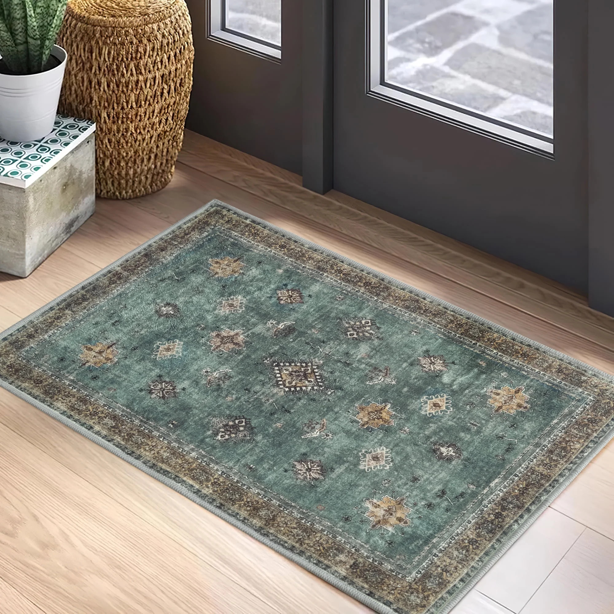 NICETOWN Indoor Doormat, Thin Machine Washable 2'x3' Non-Slip Stain Resistant Carpet Vintage Fold... | Walmart (US)