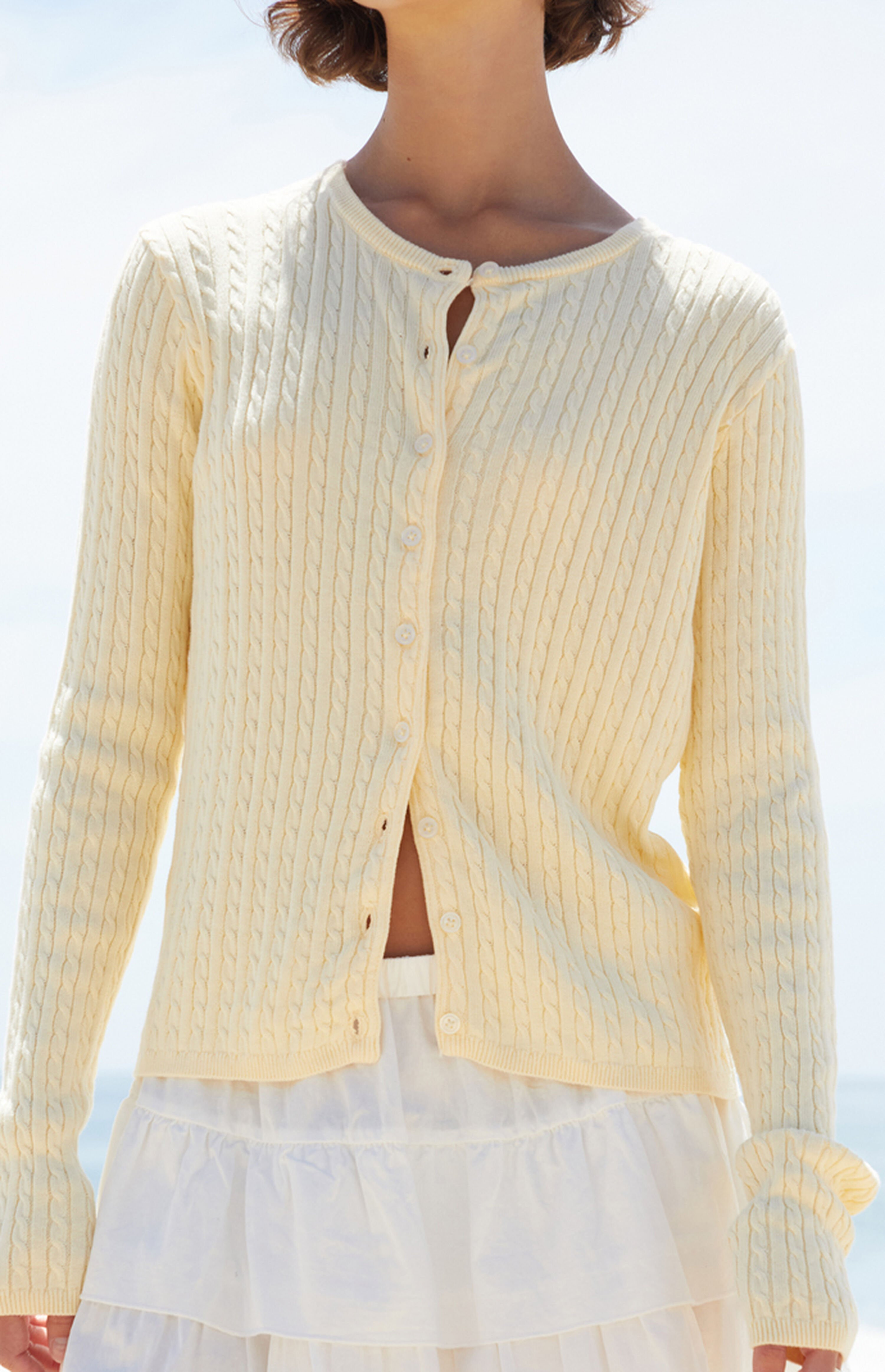 John Galt Yellow Zoe Cable Knit Cardigan | PacSun