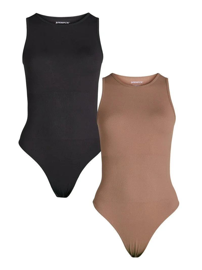 Joyspun Women's Seamless Slimming High Neck Bodysuit, 2-Pack, Sizes XS-XXXL | Walmart (US)