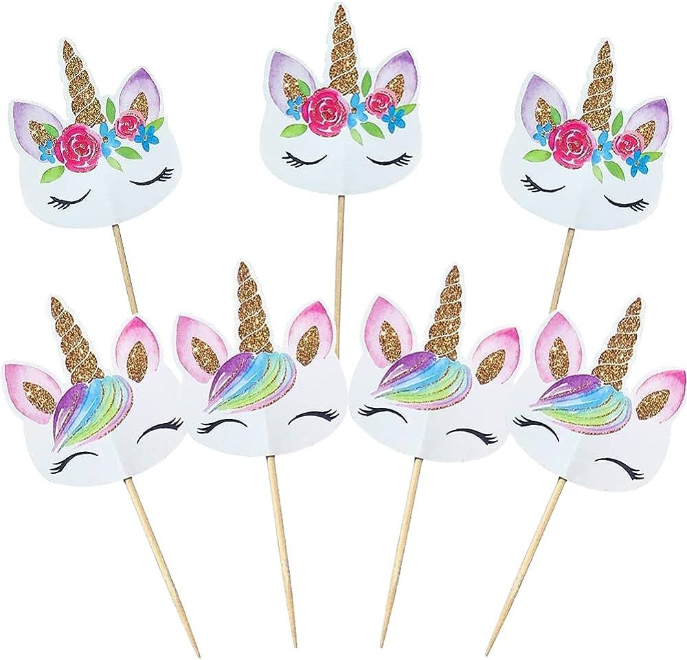 CCINEE 48pcs Unicorn Cupcake Toppers,Rainbow Unicorn Cake Paper Topper Picks for Kids Birthday Un... | Amazon (CA)