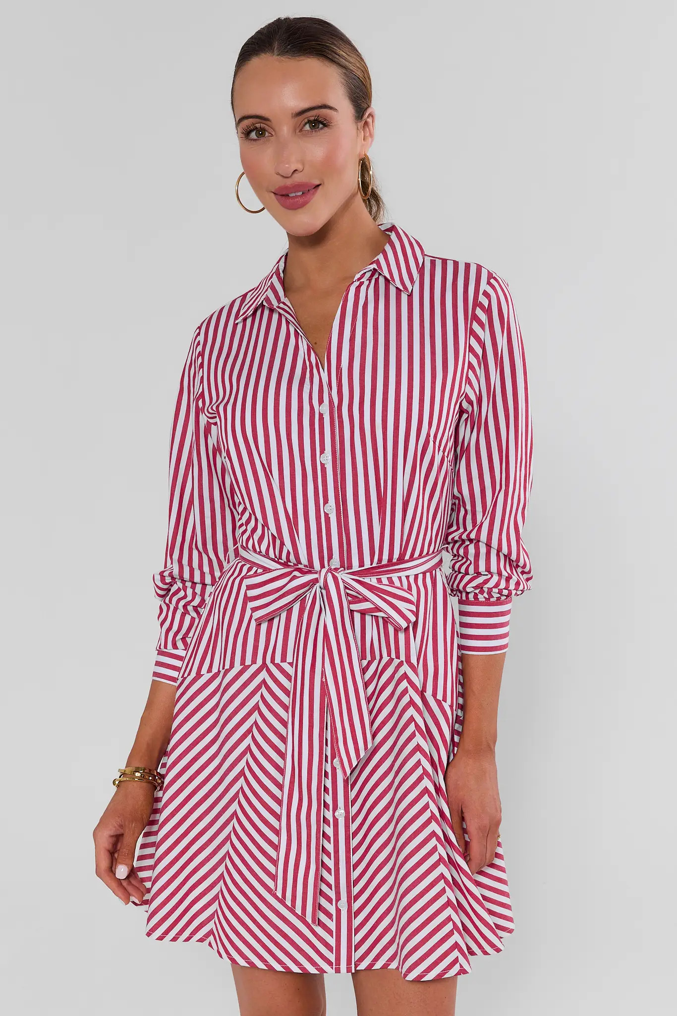Red Striped Button Up Short Dress | Avara