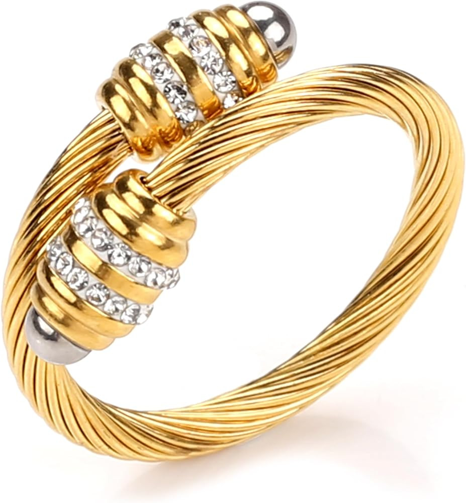 Cable Rings Vintage Twisted Open Ring for Women Adjustable Designer Fashion Brand Stainless Steel... | Amazon (US)