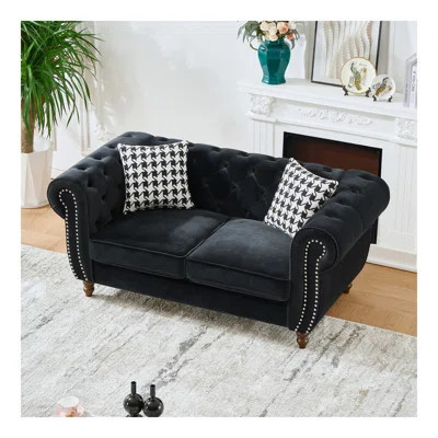 67"Chesterfield ‌Velvet Upholstery Fabric Sofa With Roll Armrest & Nailhead,Upholstered Mid Century Modern Couch,2 Seater Couch For Living Room, Offic | Wayfair North America