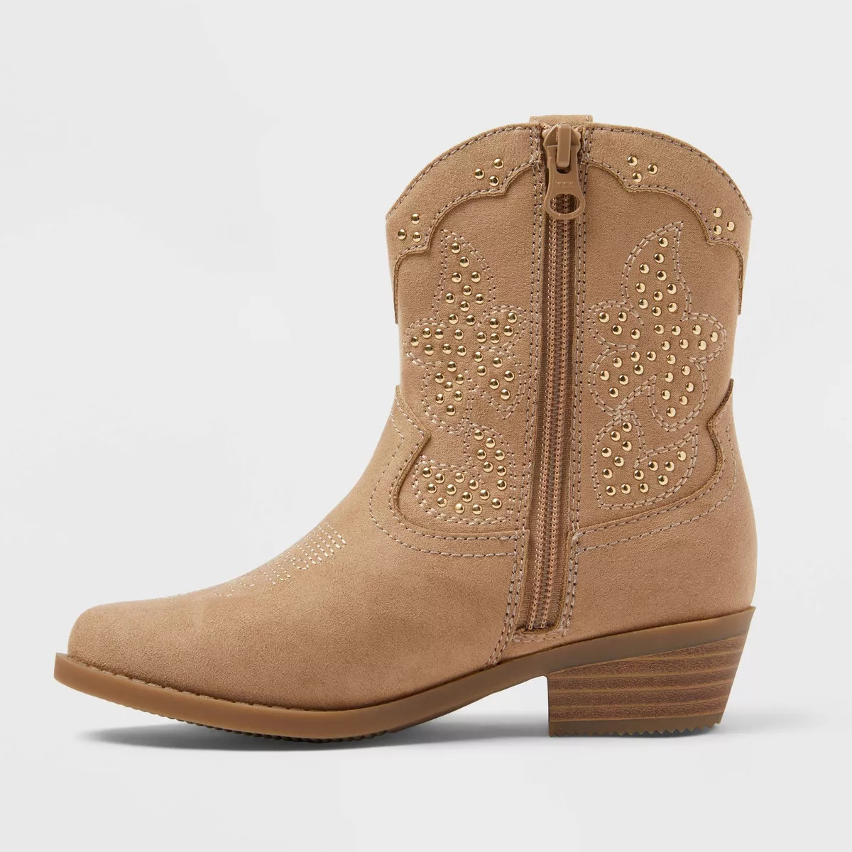 Kids' Elma Studded Western Boots - art class™ Tan 4: Medium Width, Zipper Closure, Almond Toe, ... | Target
