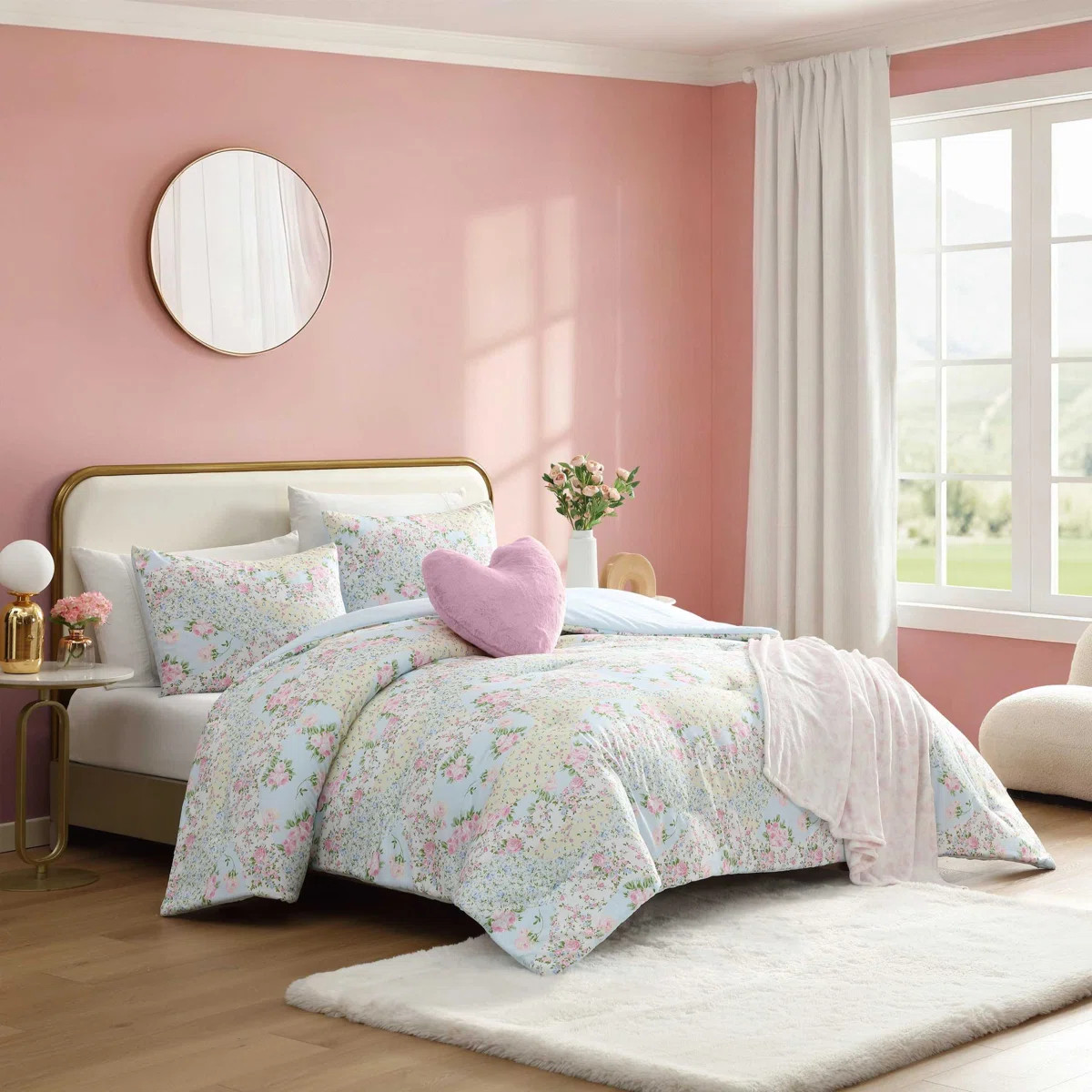 Betsey Johnson Patchwork Floral Reversible Blue Comforter Bonus Set | Wayfair North America