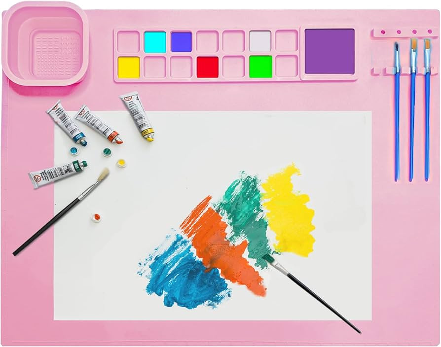 Silicone Painting Mat 20"x16" Silicone Craft Mat with Removable Cup Paint Tray Brush Holder Colla... | Amazon (UK)
