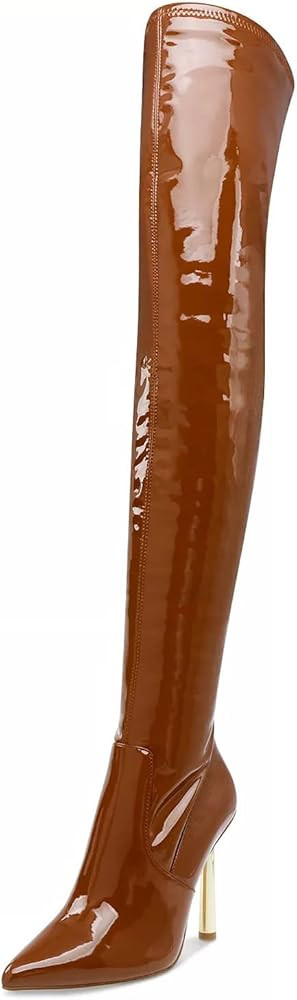 Amazon.com | Steve Madden Women's Vivee Over-The-Knee Boot, Cognac Patent, 7.5 | Over-the-Knee | Amazon (US)