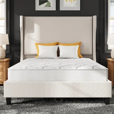 Queen Bed Frame With 53.6" High Headboard, Upholstered Cama Queen Beds With Wood Slat Supports, No Box Spring Required, Easy Assembly, Cream | Wayfair North America