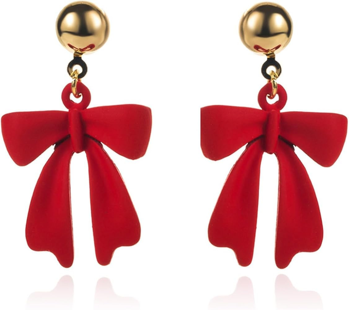 Christmas Earrings for Women Pearl Bow Earrings Dainty Pearl Drop Earrings Rhinestone Bow Earring... | Amazon (US)