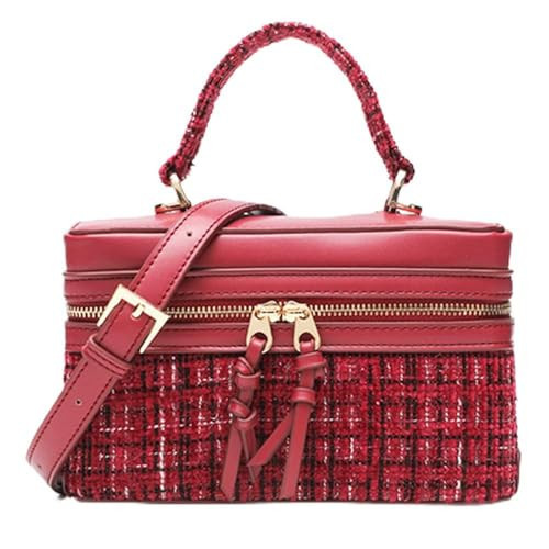 Rejolly Top-Handle Crossbody Bag for Women Small cosmetic Box Purse Trendy Designer Shoulder Handbag Tweed Red | Amazon (US)