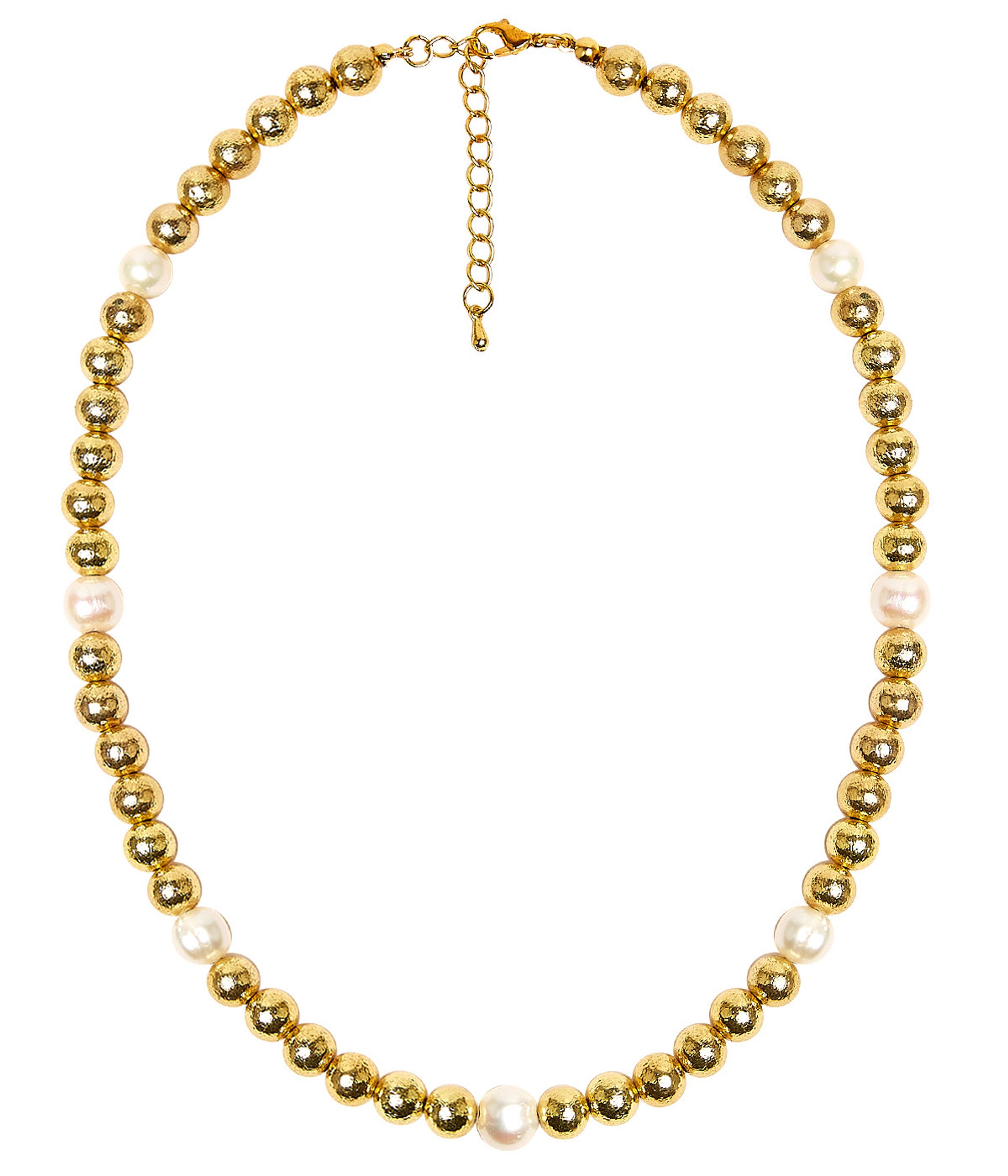 Diana Single Strand Beaded Necklace 10mm - Brushed Gold and Freshwater Pearl | Lisi Lerch Inc