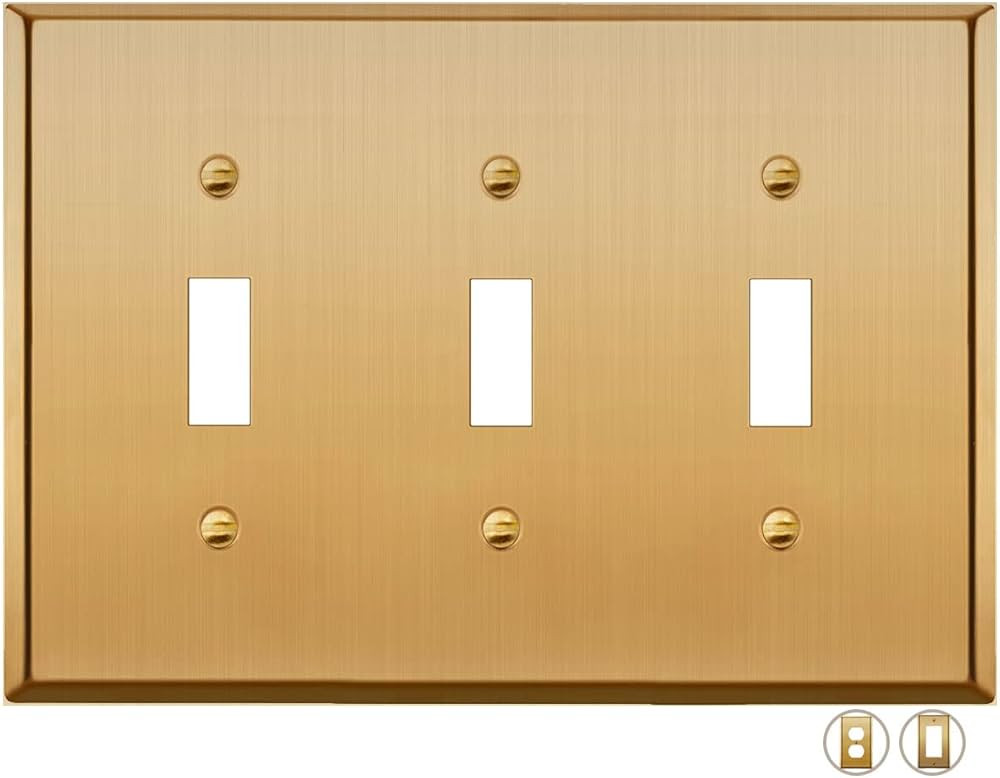 Rio Salto Metal Gold Triple Toggle Light Switch Metal Wall Plate 3-Gang Toggle Wallplate Cover Wa... | Amazon (US)