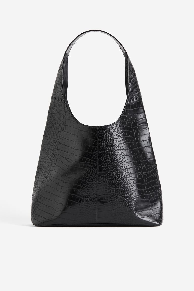 Coated shoulder bag - Black/Crocodile-patterned - Ladies | H&M GB | H&M (UK, MY, IN, SG, PH, TW, HK)