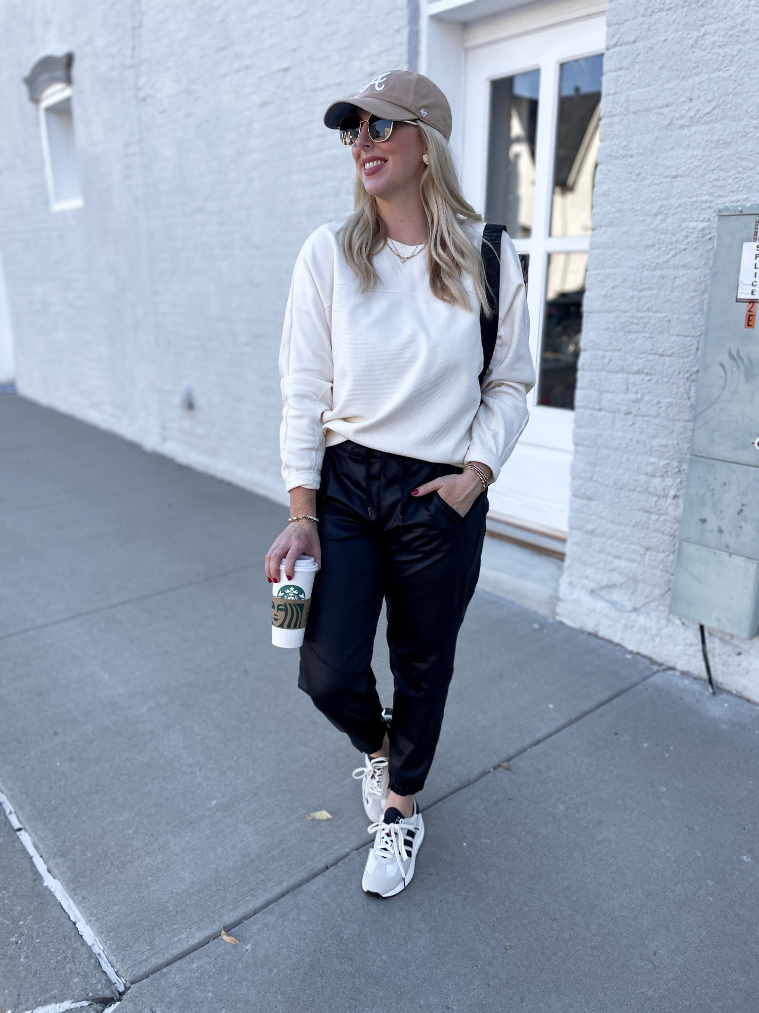 Nsale outfit! Nordstrom Anniversary Sale outfit, Zella, Nordstrom, faux leather joggers, adidas sneakers, Lululemon belt bag 

S in both top & bottom. If between sizes, go down!

#LTKunder50 #LTKsalealert #LTKxNSale