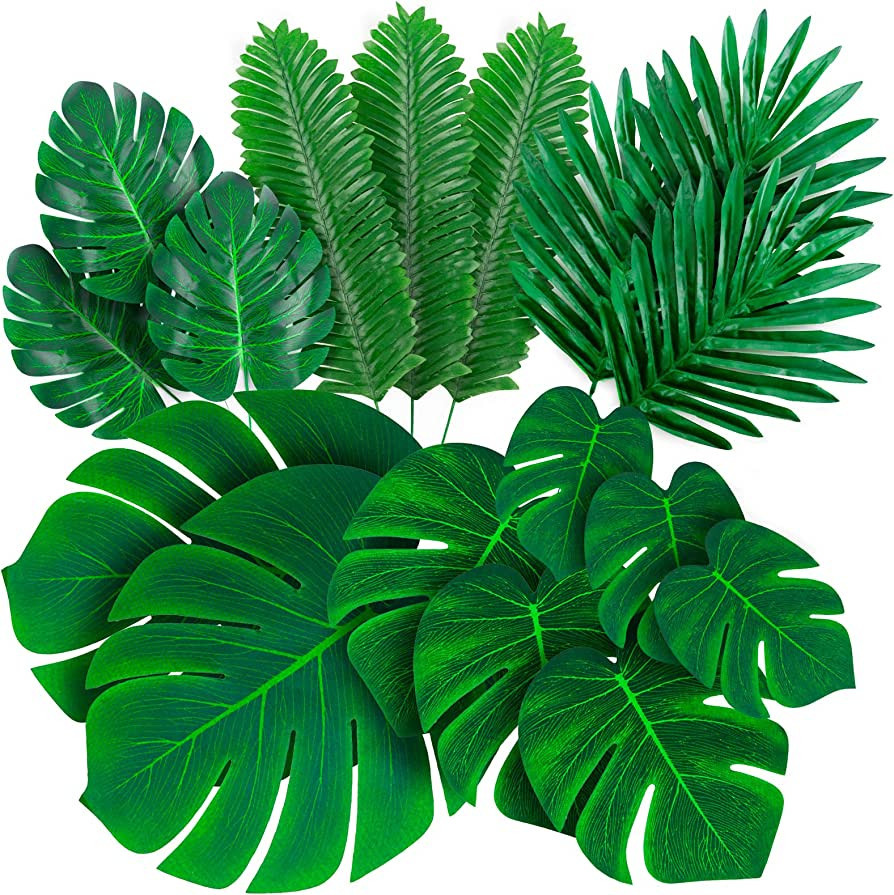 Decopom Palm Leaves Artificial Tropical Monstera-84Pcs 6 Kinds Large Small Green Fake Palm Leaf w... | Amazon (US)