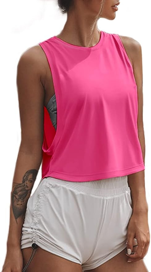 Sanutch High Neck Crop Top Workout Shirts Cropped Muscle Tank for Women | Amazon (US)
