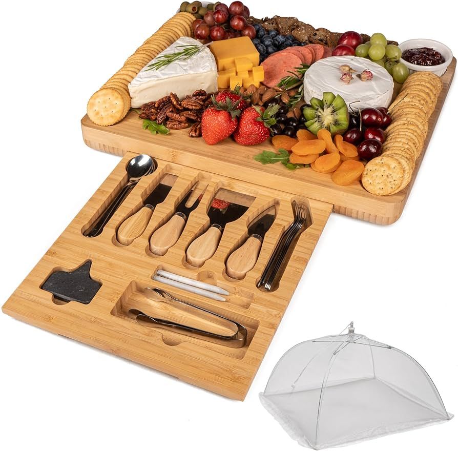 ImpiriLux Charcuterie Board Set | Large Bamboo Cheese Platter with Mesh Umbrella Covers and Utens... | Amazon (US)