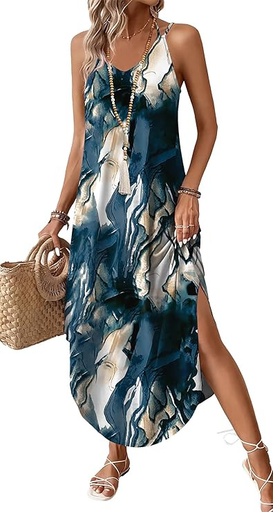 WIHOLL Summer Dresses for Women 2026 Maxi Dress Boho Halter Dress Sundresses Beach Vacation Cloth... | Amazon (US)