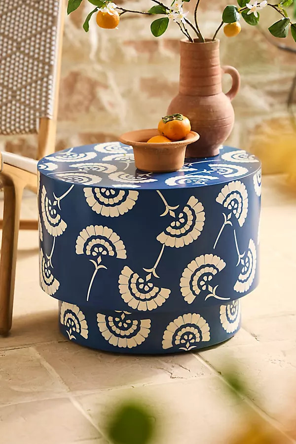 Floral Inlay Resin Side Table in Blue at Terrain | Terrain