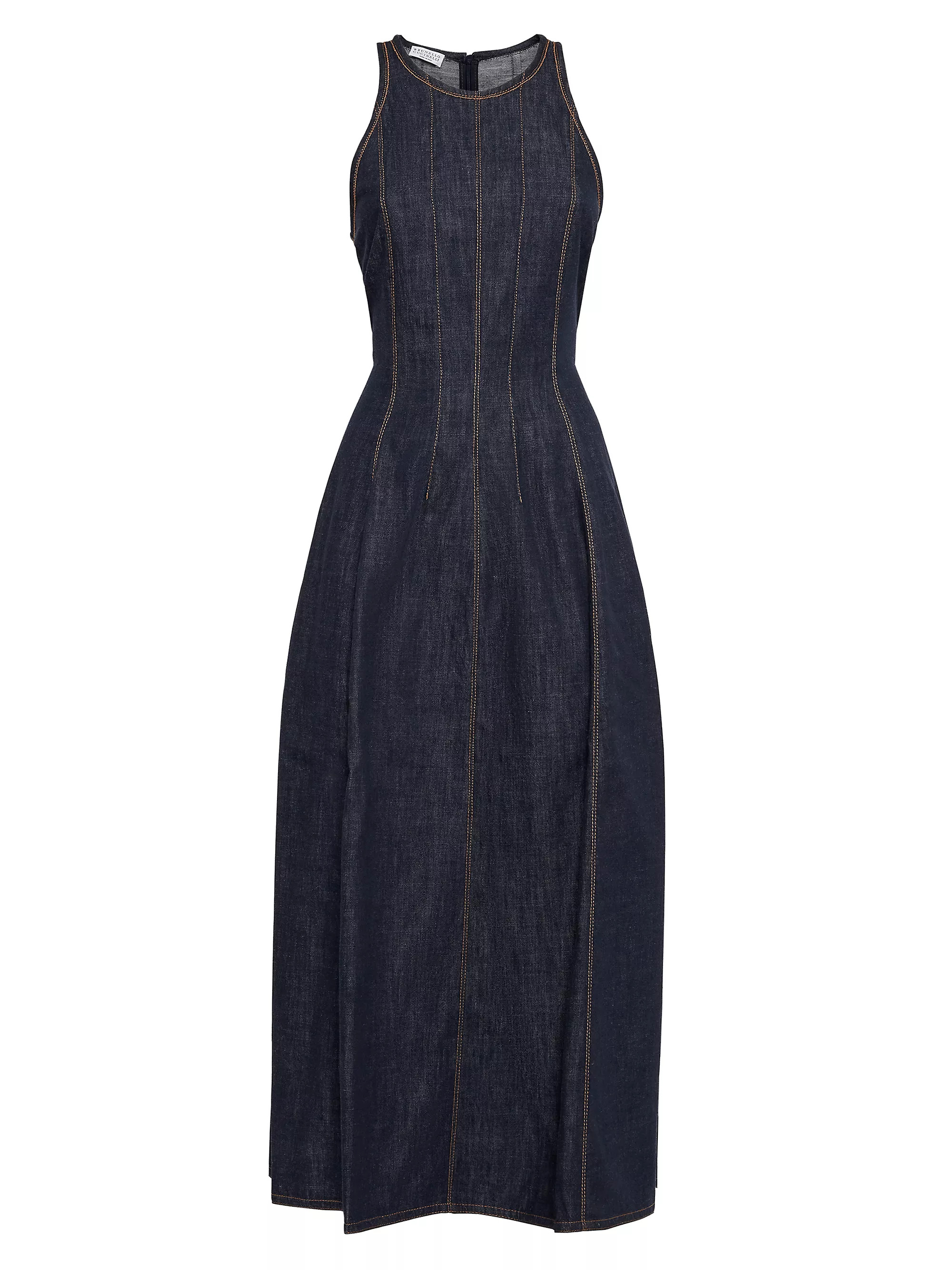 Shop Brunello Cucinelli Lightweight Wet Effect Denim Dress with Shiny Trims | Saks Fifth Avenue | Saks Fifth Avenue