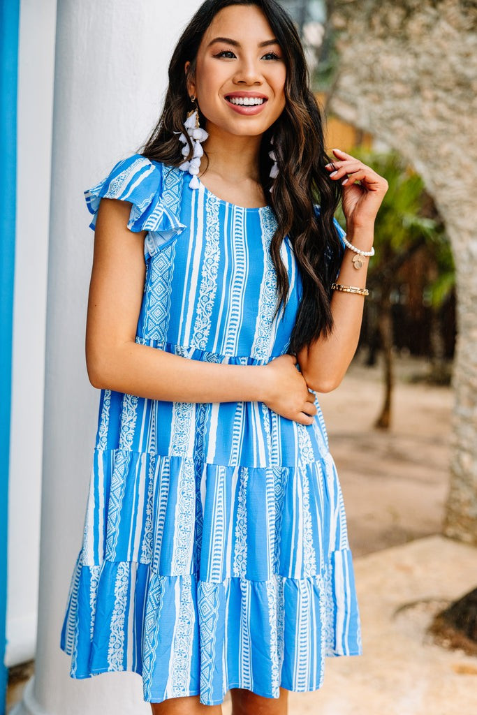 Just A Feeling Royal Blue Aztec Striped Dress | The Mint Julep Boutique