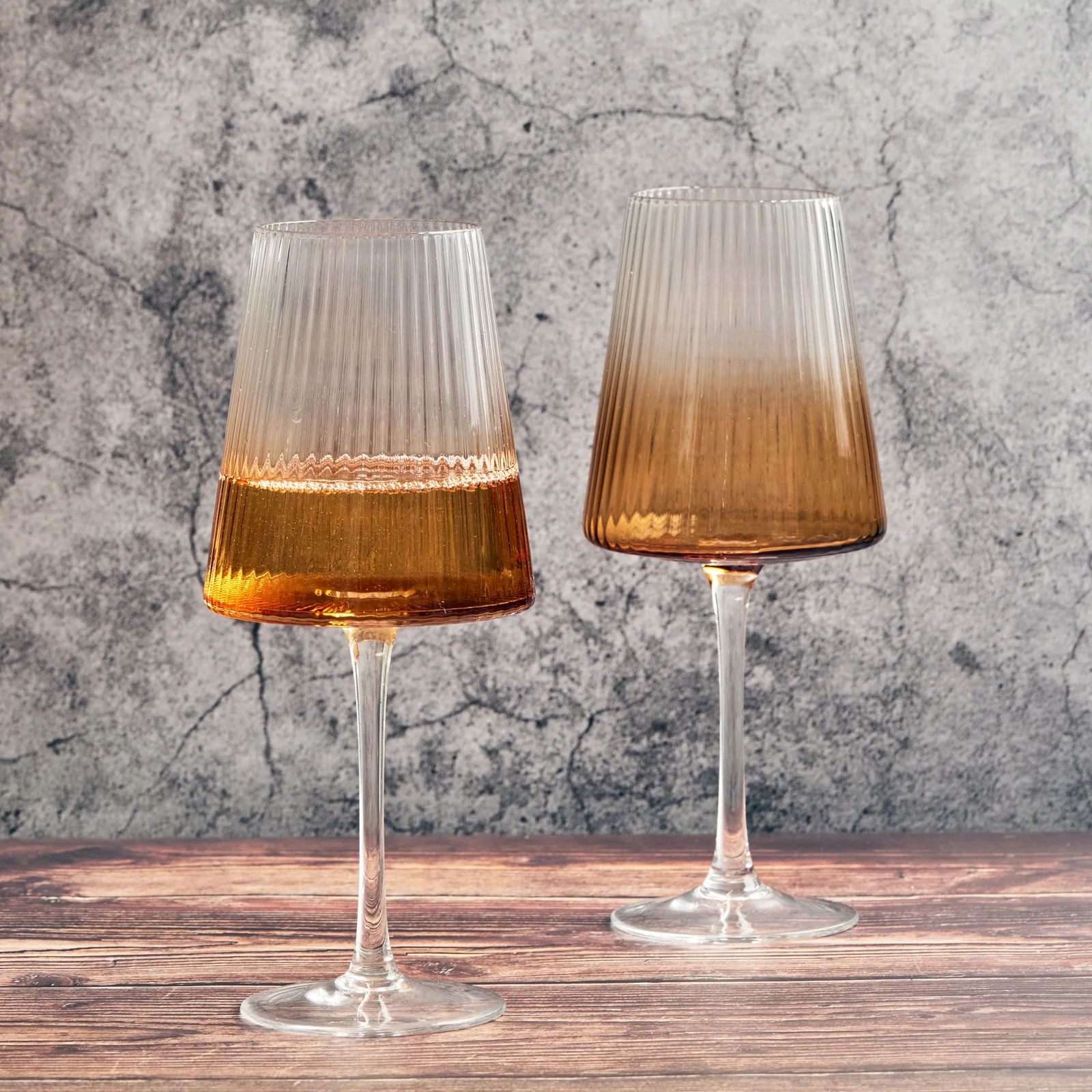 Anton Studio Designs Empire Amber Ribbed Wine Glasses, Set of 2 | Sabavi Home