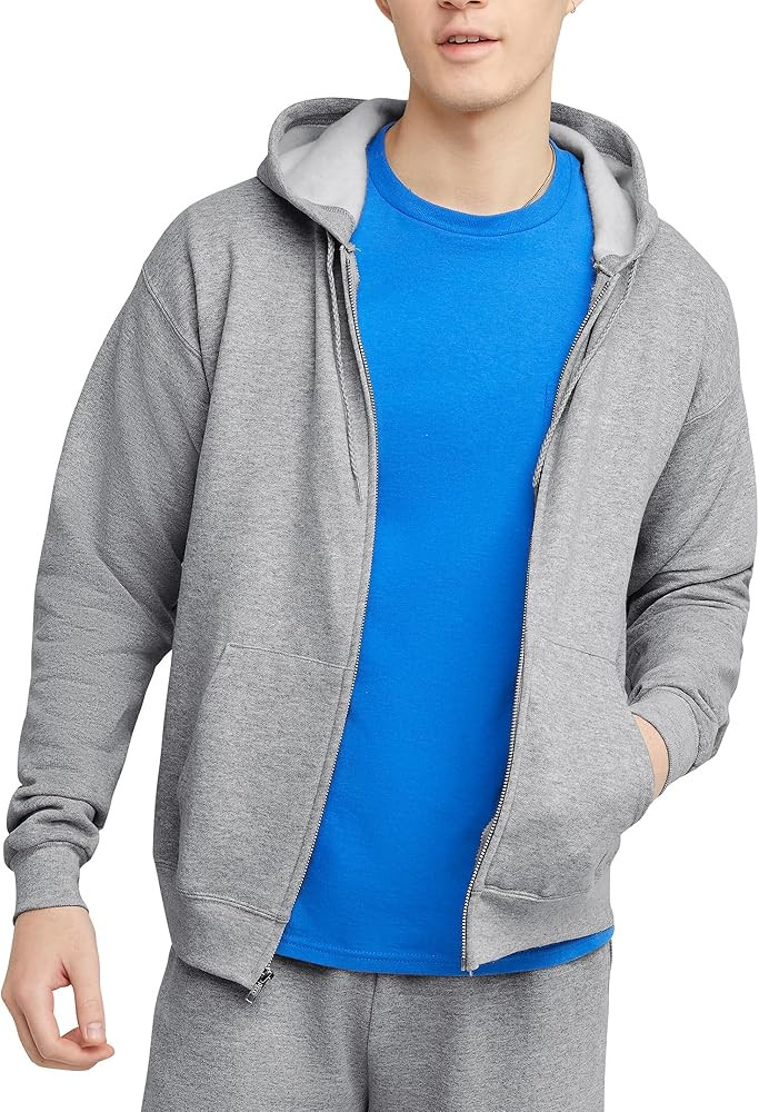 Hanes mens Zip-up Hoodie, Ecosmart Fleece Full-zip Hoodie for Men, Hooded Sweatshirt | Amazon (US)